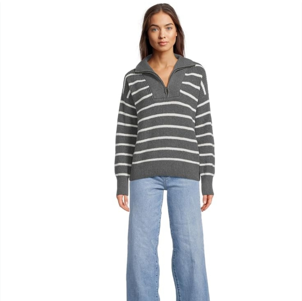 Faherty Mariner Striped Sweater Moonstone Ribbed‎ Women's Large NWT Preppy